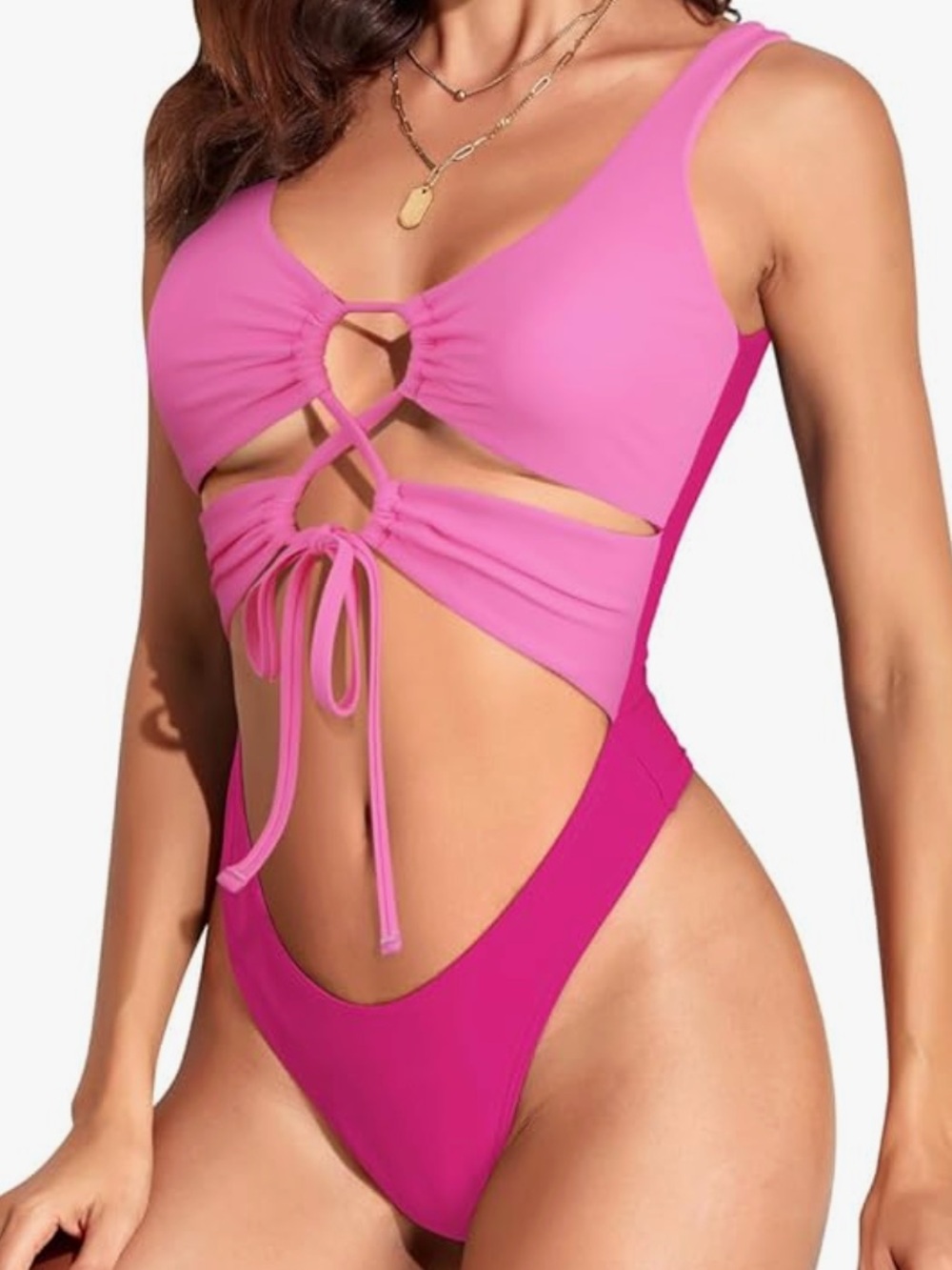 Pink Cutout One-Piece Swimsuit with Front Tie (WITH TAGS) Size US 10